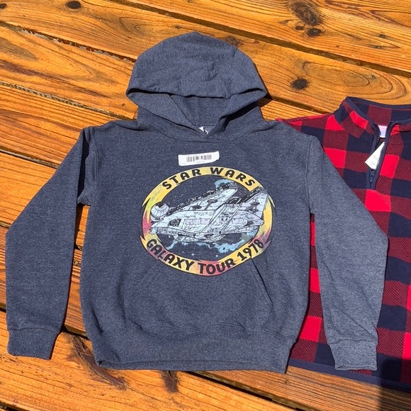 2 NWT Boys Size M 7/8 Bundle : Star Wars Hoodie / 1/4 Zip Checker Print Fleece - Picture 2 of 16